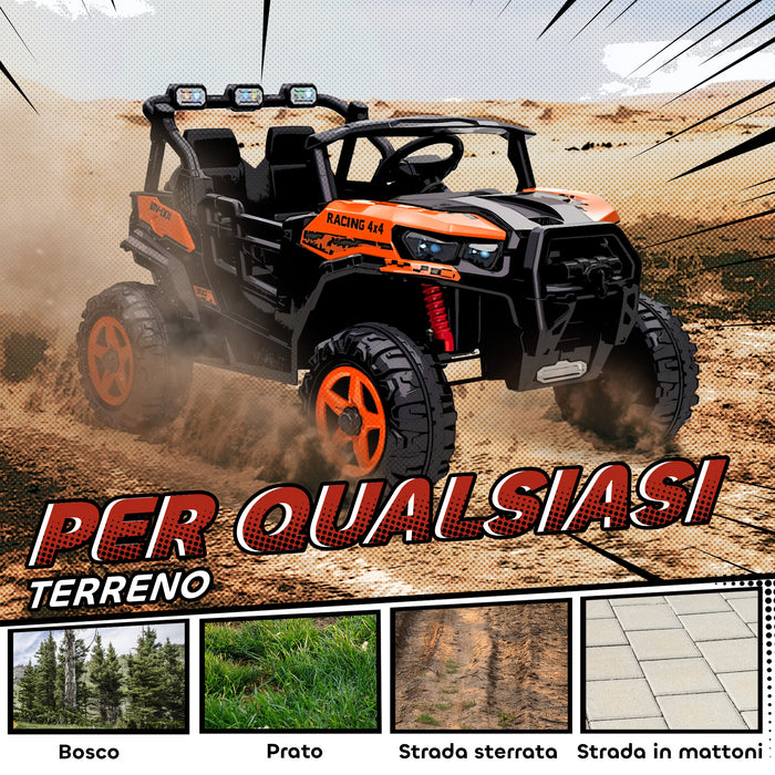 Macchina Elettrica per Bambini 3-8 Anni 24V Fuoristrada a 2 Posti Doppio Motore Telecomando e Soft Start Arancione