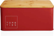 Broodiere metallica con coperchio in bambù - Rettangolare - 305 x 235 x 14 cm - Broodiere e tagliapane 2 in 1 - Acciaio inossidabile rosso