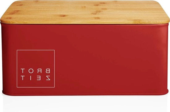 Broodiere metallica con coperchio in bambù - Rettangolare - 305 x 235 x 14 cm - Broodiere e tagliapane 2 in 1 - Acciaio inossidabile rosso