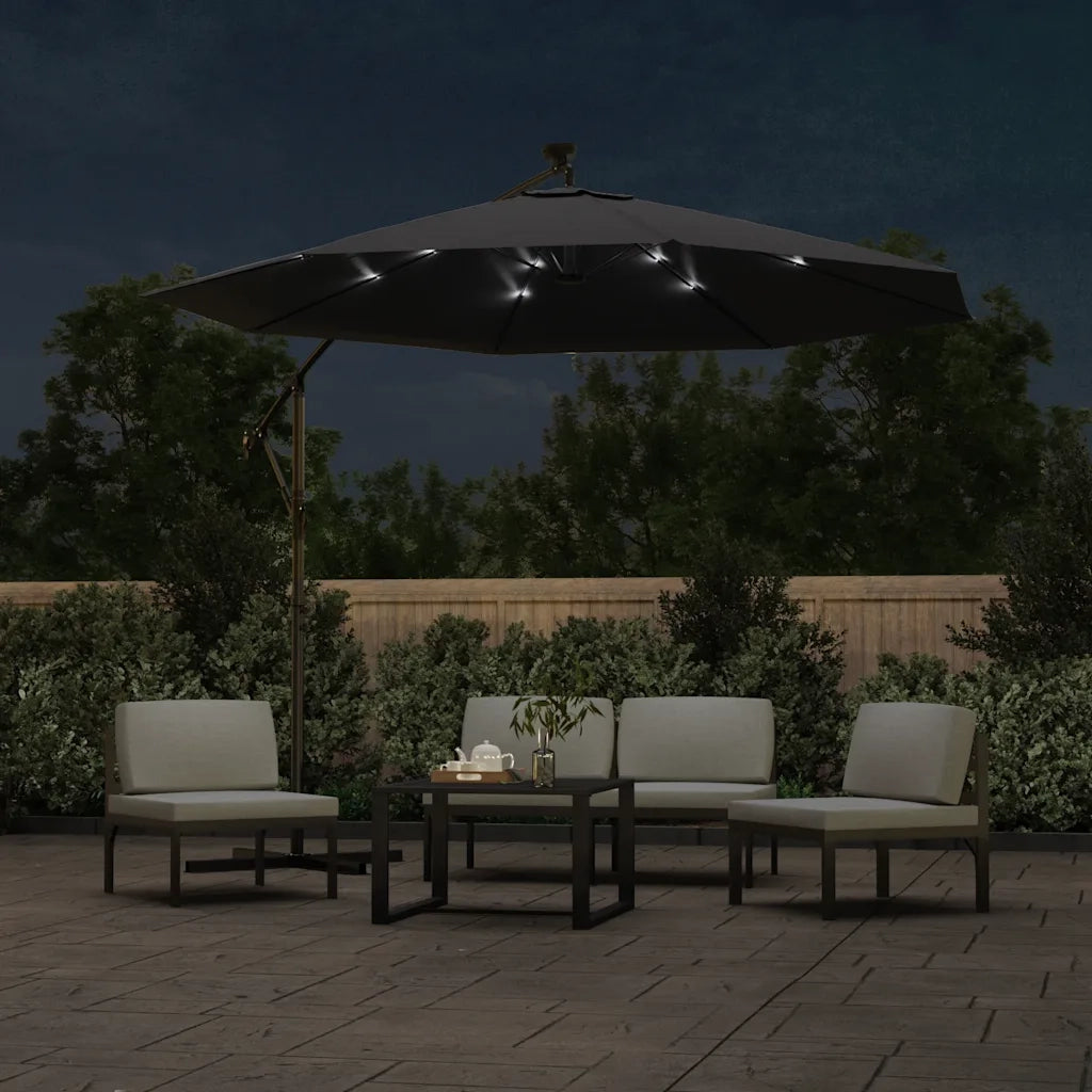 Ombrello | Parasolne a Sbalzo con LED e Palo in Acciaio 300 cm Nero