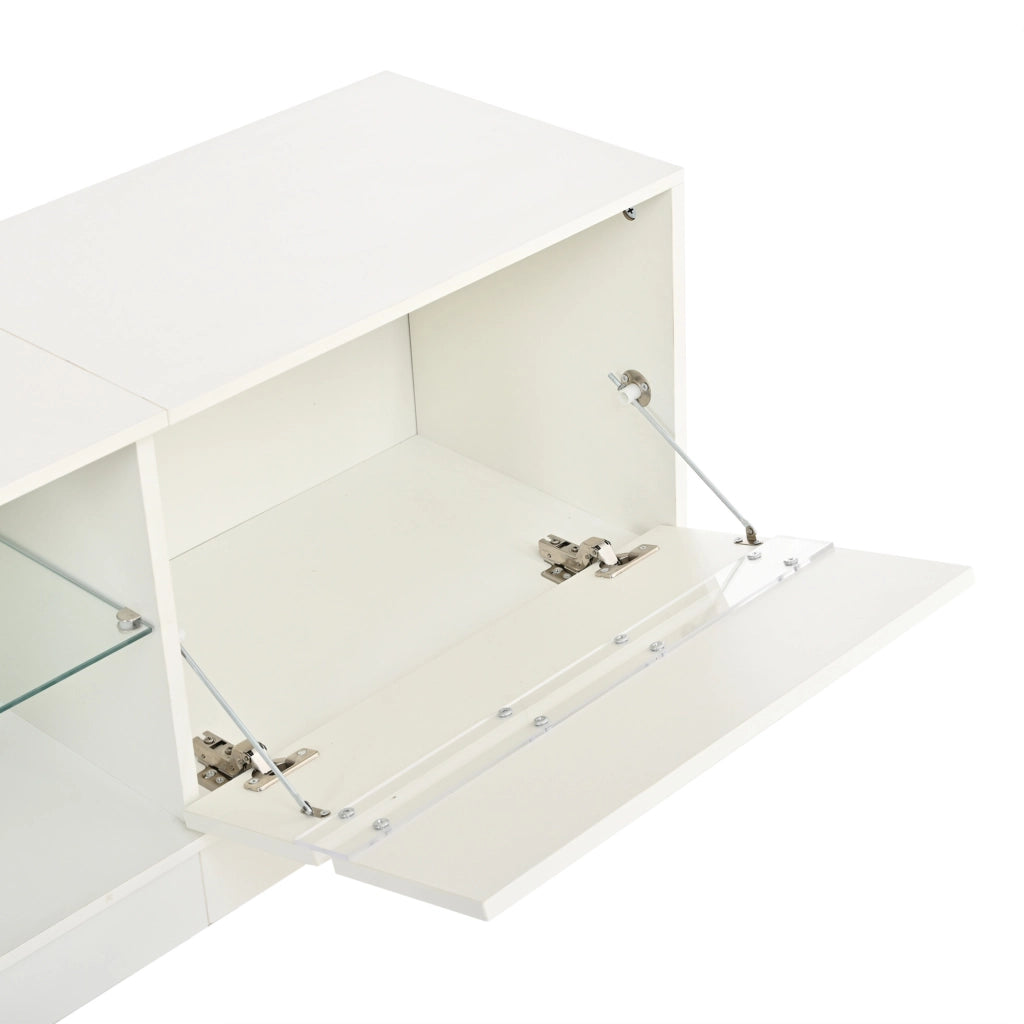 Mobile TV 160x35x44.5 cm con illuminazione RGB; ripiani interni; in truciolare; bianco