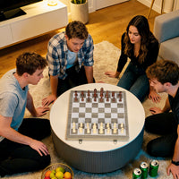Scacchiera Pieghevole per Scacchi e Dama con Scomparti 38,5x38,5x2,8 cm in Legno e Metallo Bianco e Nero