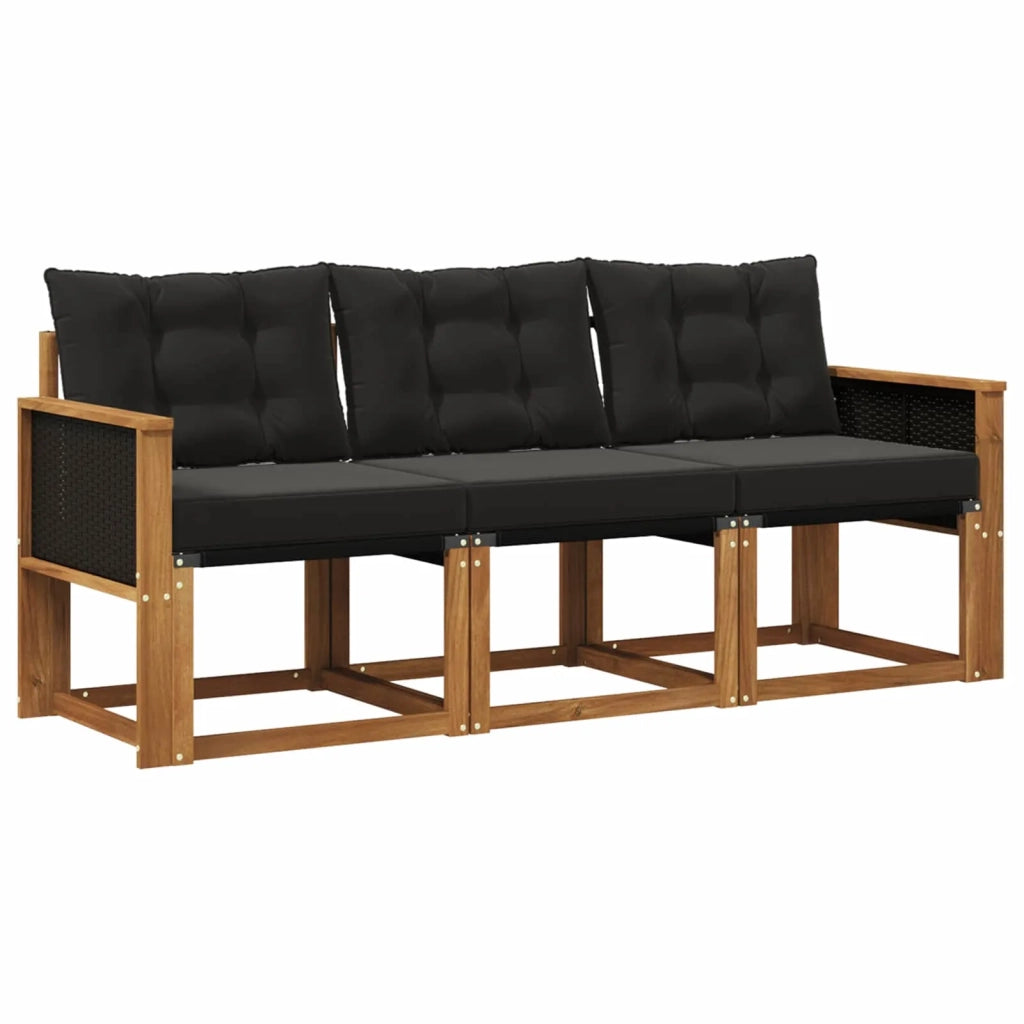 Set di divani da esterno con cuscino 3 pcs Naturale e Nero 3381736