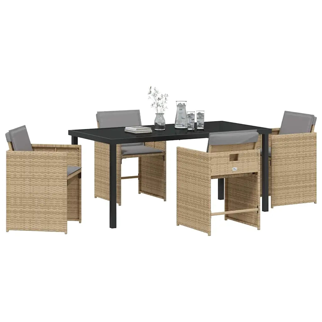 Set da Pranzo per Giardino con cuscino 5 pcs Beige polyrattan