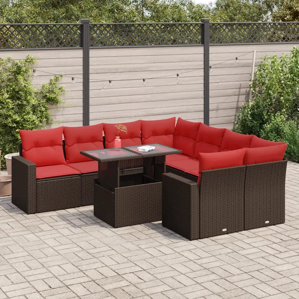 Set Divani Giardino 9 pz con Cuscini Marrone Polyrattan Acacia