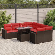 Set Divani Giardino 9 pz con Cuscini Marrone Polyrattan Acacia