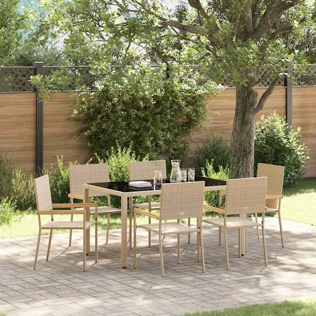 Set da Pranzo per Giardino 7 pcs Beige polyrattan