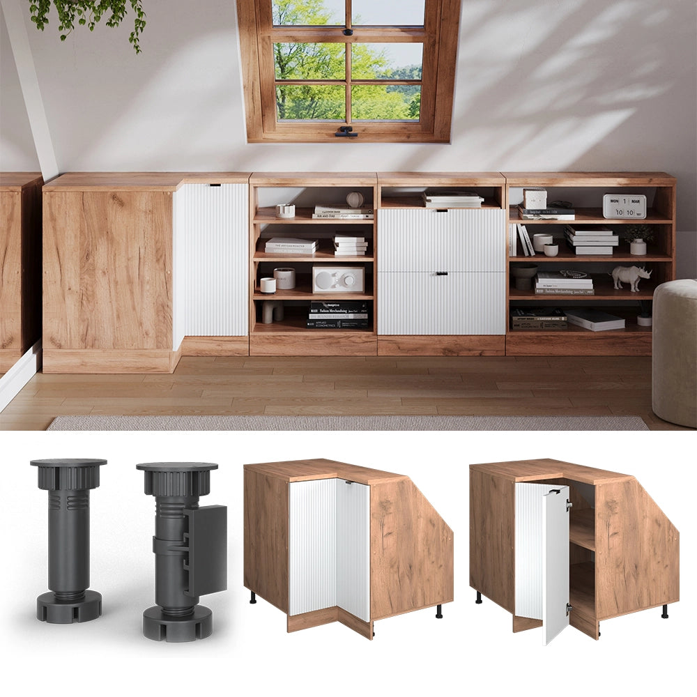 Mobile sottotetto Mobile angolare Rion Ondulazione bianca/Rovere dorato 75.6 x 83.8 cm con 1 porta, carcassa dell’armadio profondità 60 cm Vicco