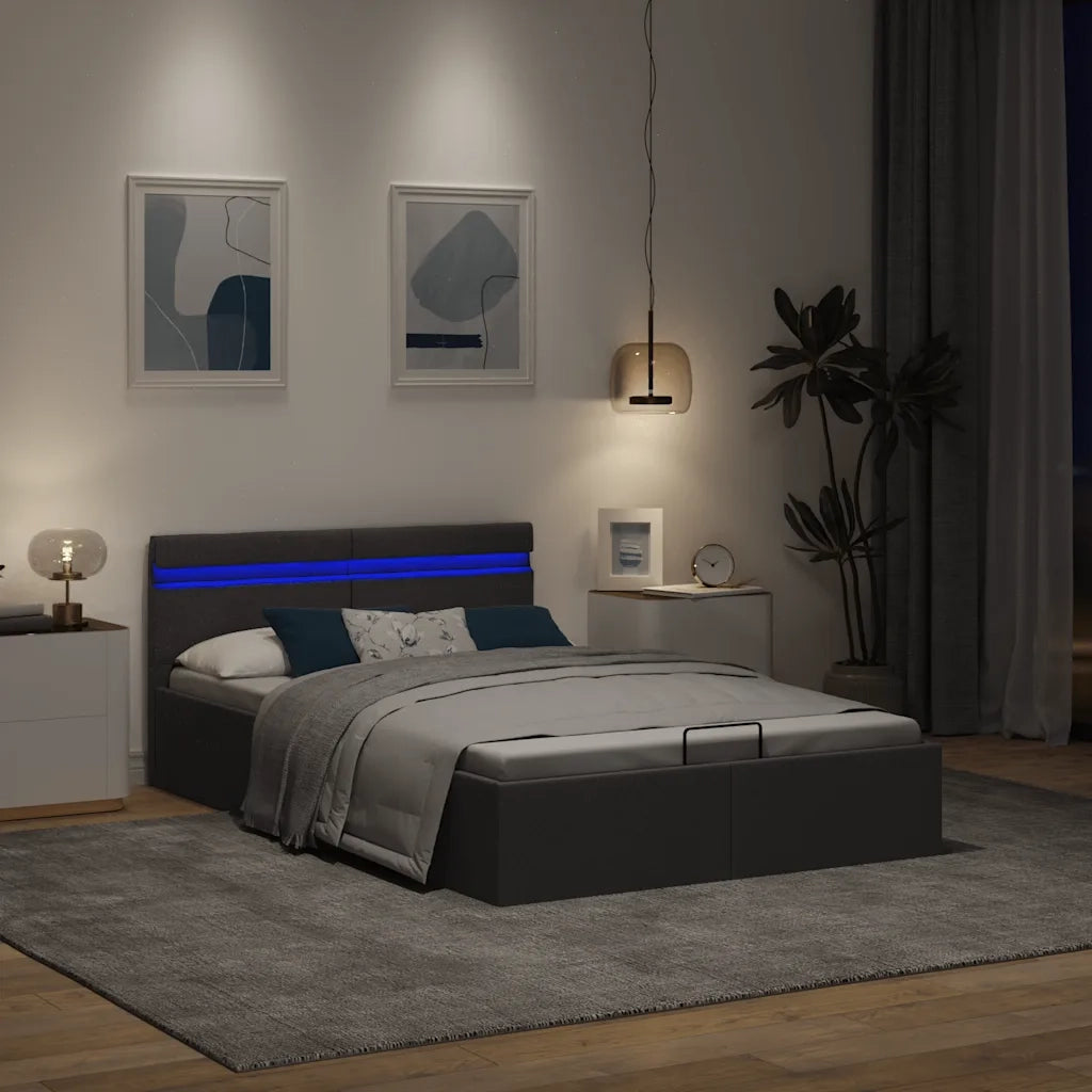 Giroletto con Contenitore e LED Grigio Scuro Tessuto 140x200 cm 285603