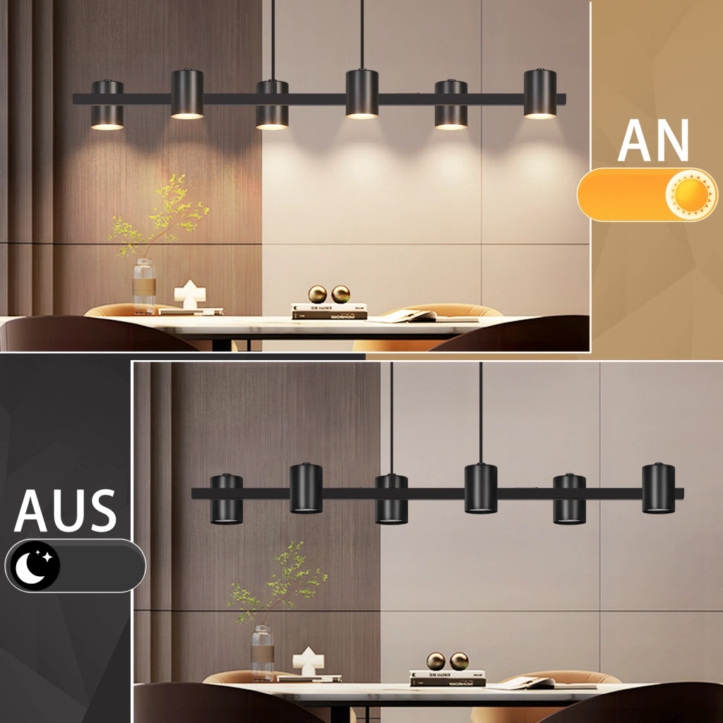 ZMH Lampada a Sospensione Nera 6 Luci Metallo 150cm GU10 Industriale per Sala da Pranzo Soggiorno Cucina Senza Lampadine