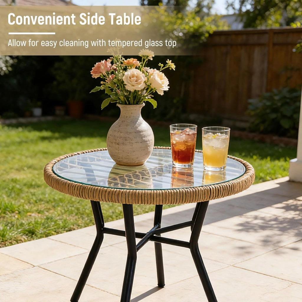 Set di 3 mobili da giardino in rattan con 2 sedie con cuscino e tavolo, set da bistrò per balcone, terrazza e patio, per 2 persone, portata fino a 180 kg
