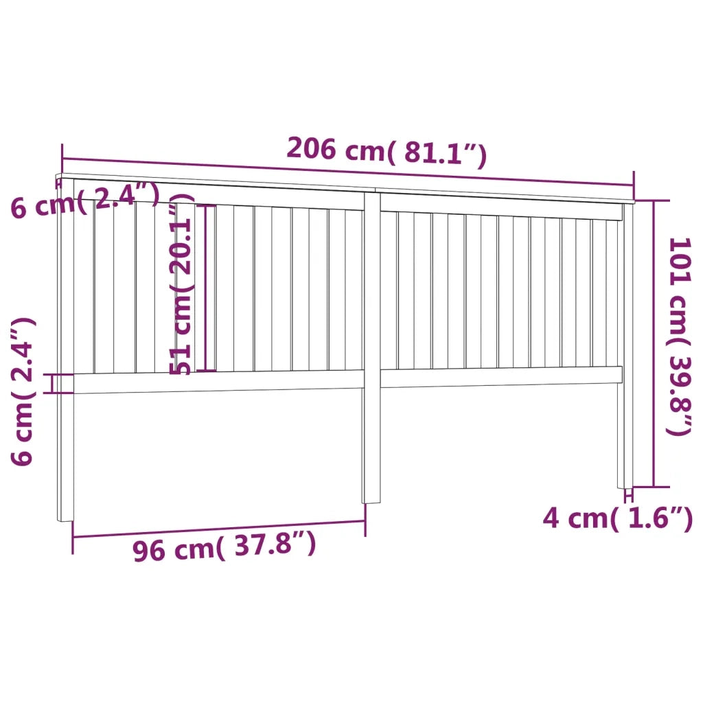 Testiera | Testata per Letto Nera 206x6x101 cm in Legno Massello di Pino