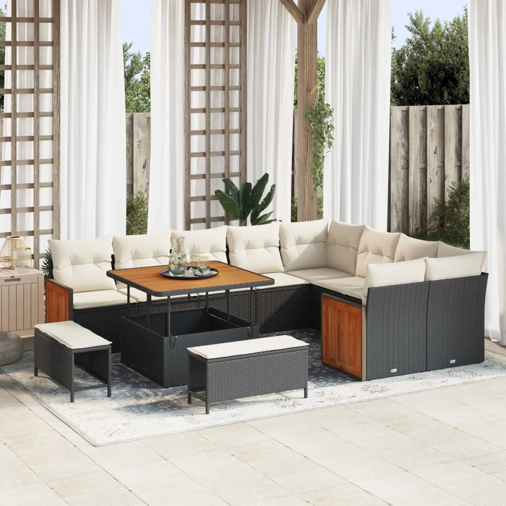 Set Divano da Giardino con cuscino 12 pcs Nero e Crema 3363205