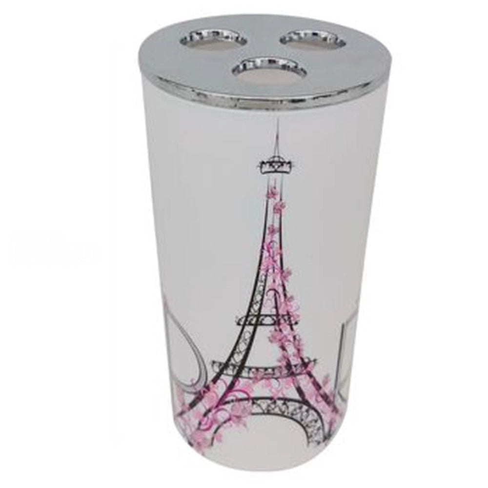 Trade Shop - Bicchiere Portaspazzolino A 3 Fori Decorato Scritta Paris Accessorio Bagno 87041 -