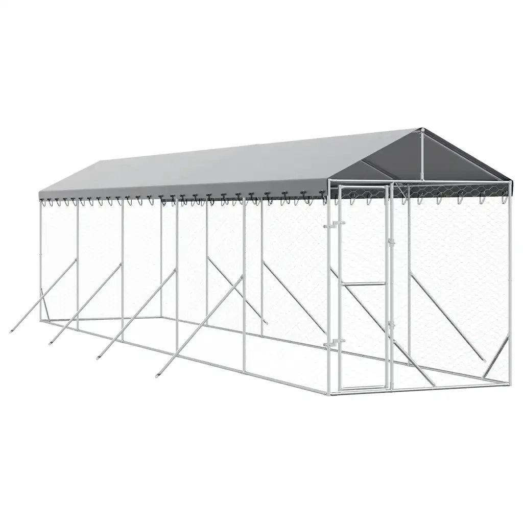 Cuccia Cani da Esterno Tetto Argento 2x10x2,5 m Acciaio Zincato