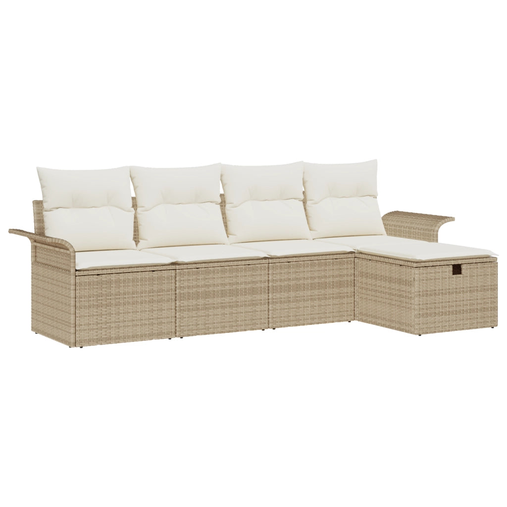 Set Divano da Giardino 5 Pezzi con Cuscini Beige Polirattan