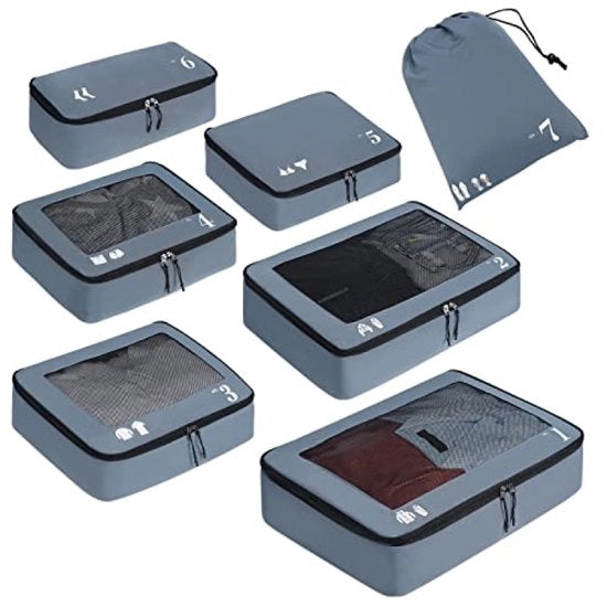 Set di organizzatori per viaggio 7 pezzi - Borse per abbigliamento e scarpe - Grigio