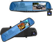 Ricorderatore di Auto - 4.3 Pollici - Full HD 1080P Auto Rij Recorder - Specchietto Rettro DVR - Visione Notturna, Rilevamento Movimento, Modalità Parcheggio - 6M Ricorderatore di Auto Rettro - Senza Carta di Memoria - Nero