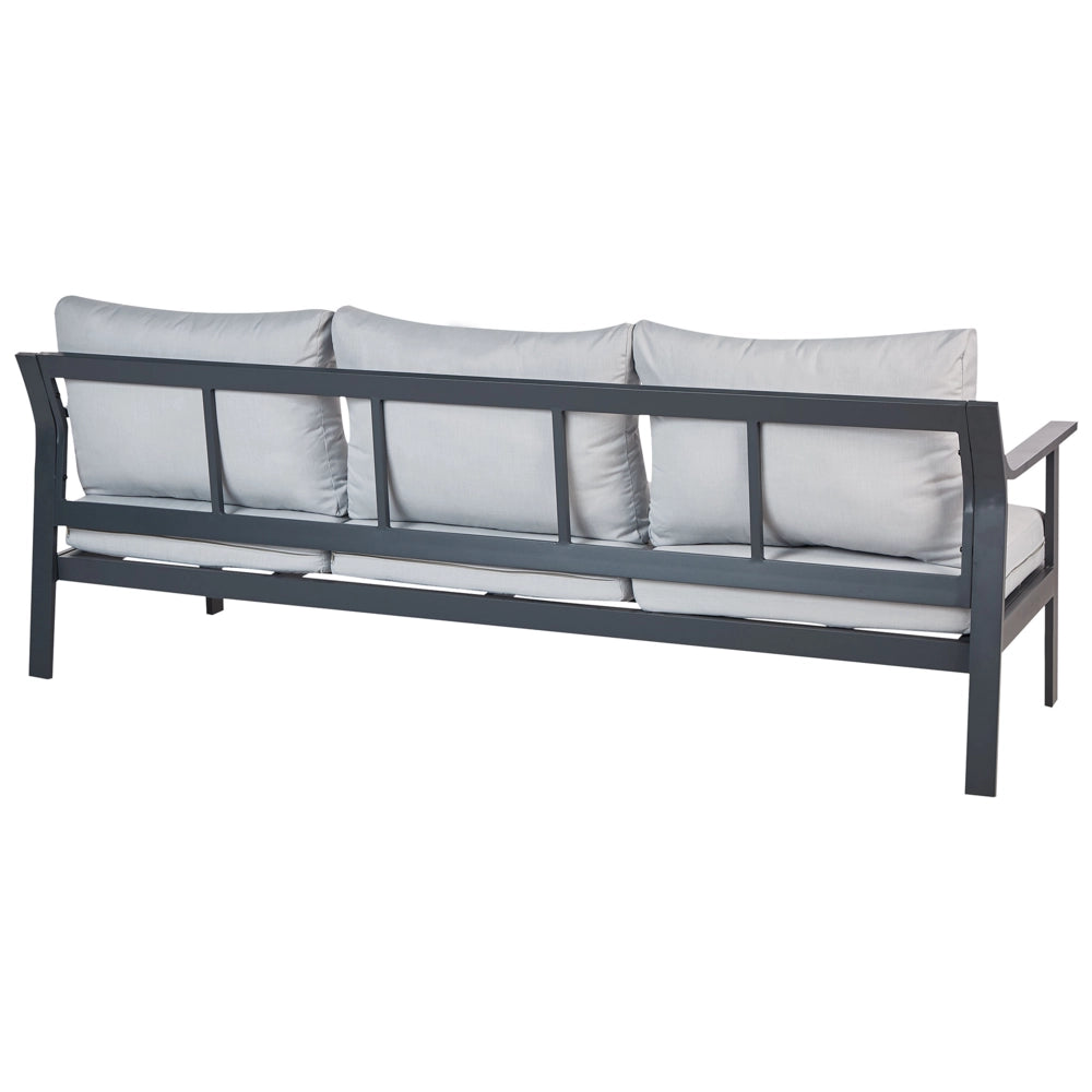 Divano da giardino 3 posti in alluminio con spessi cuscini idrorepellenti in grigio chiaro stile moderno scandinavo
