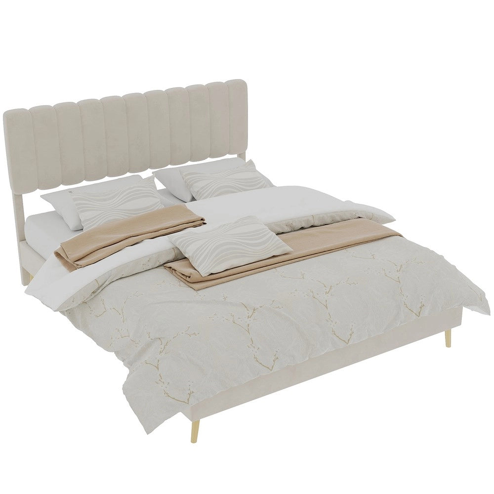 Letto imbottito con testiera ¨C Minimal ¨C Beige 160x200 cm tessuto