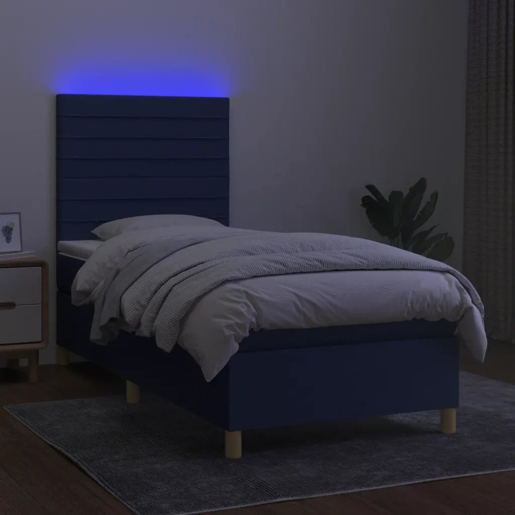 Letto a Molle con Materasso e LED Blu 90x190 cm in Tessuto 3135483