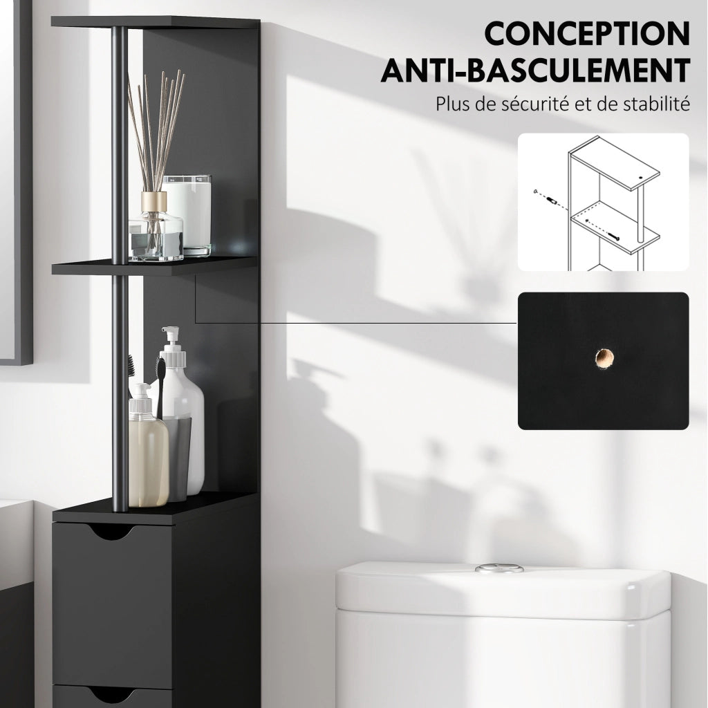Colonna bagno con cassetti e ripiani ¨C Xylo ¨C Nero 15x33x136,8 cm