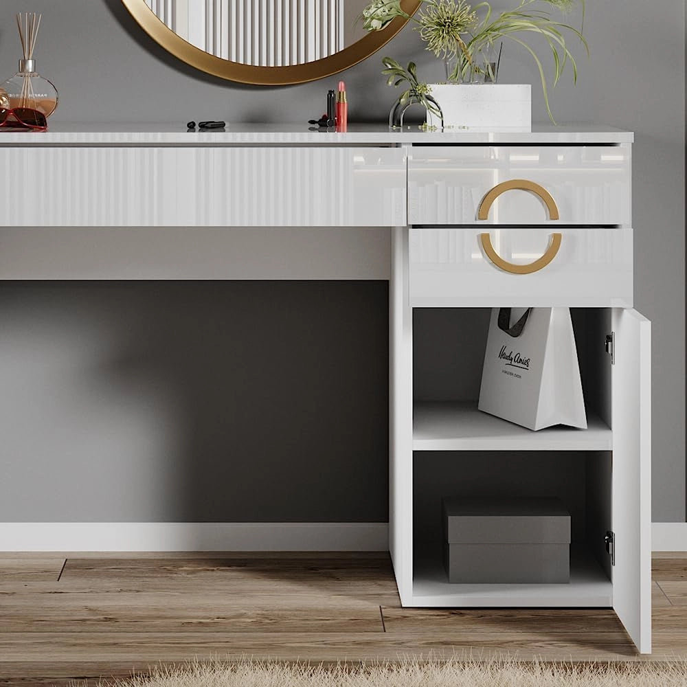 Vicco Tavolo da toeletta Adela, Bianco, 115 cm con 3 cassetti, Funziona anche come postazione di lavoro elegante