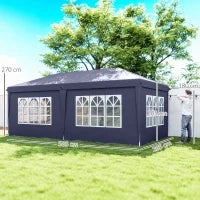 Gazebo 6x3 m Pieghevole da Giardino, in Acciaio e Poliestere con 6 Pannelli Laterali, Blu