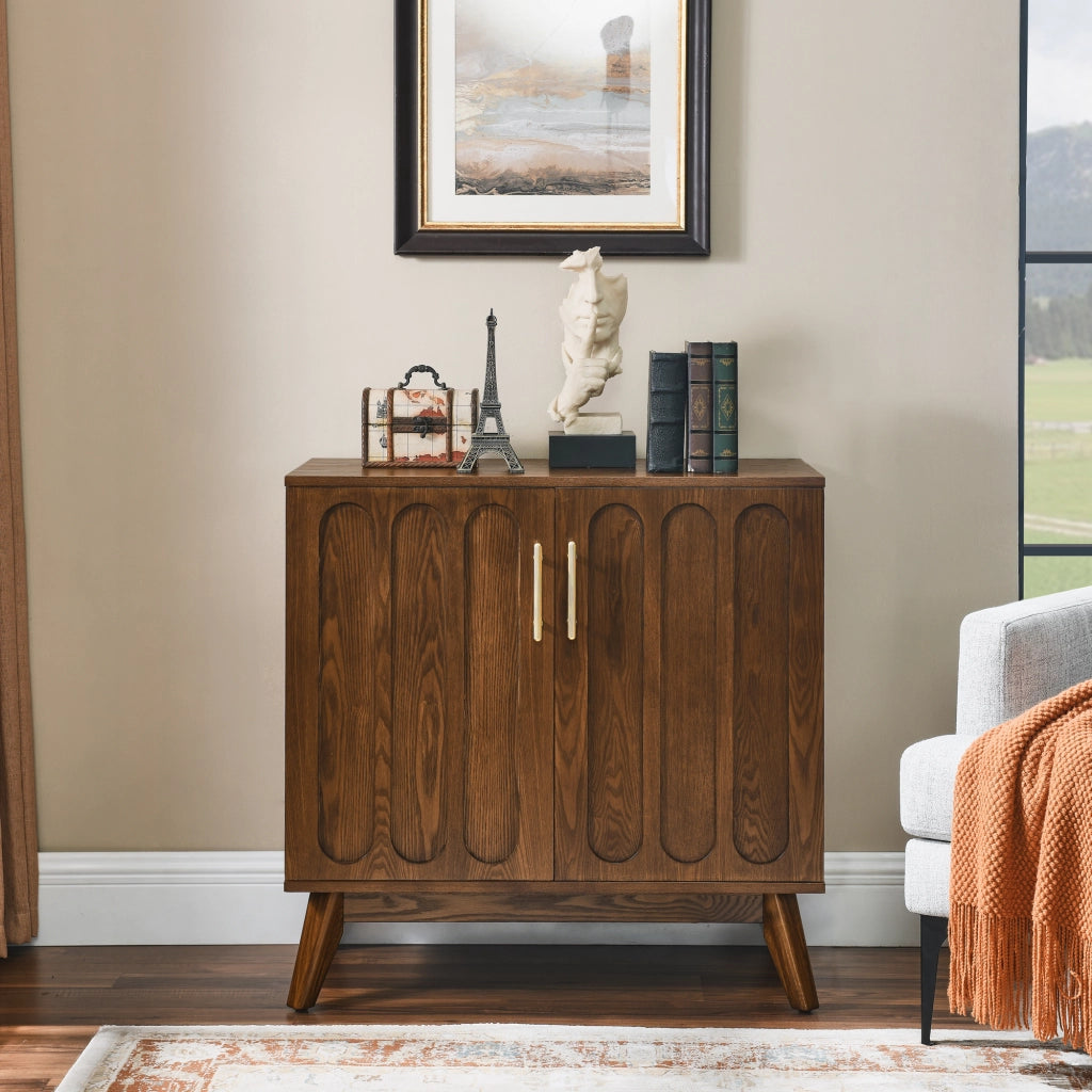 Credenza con ripiani regolabili in MDF e legno noce