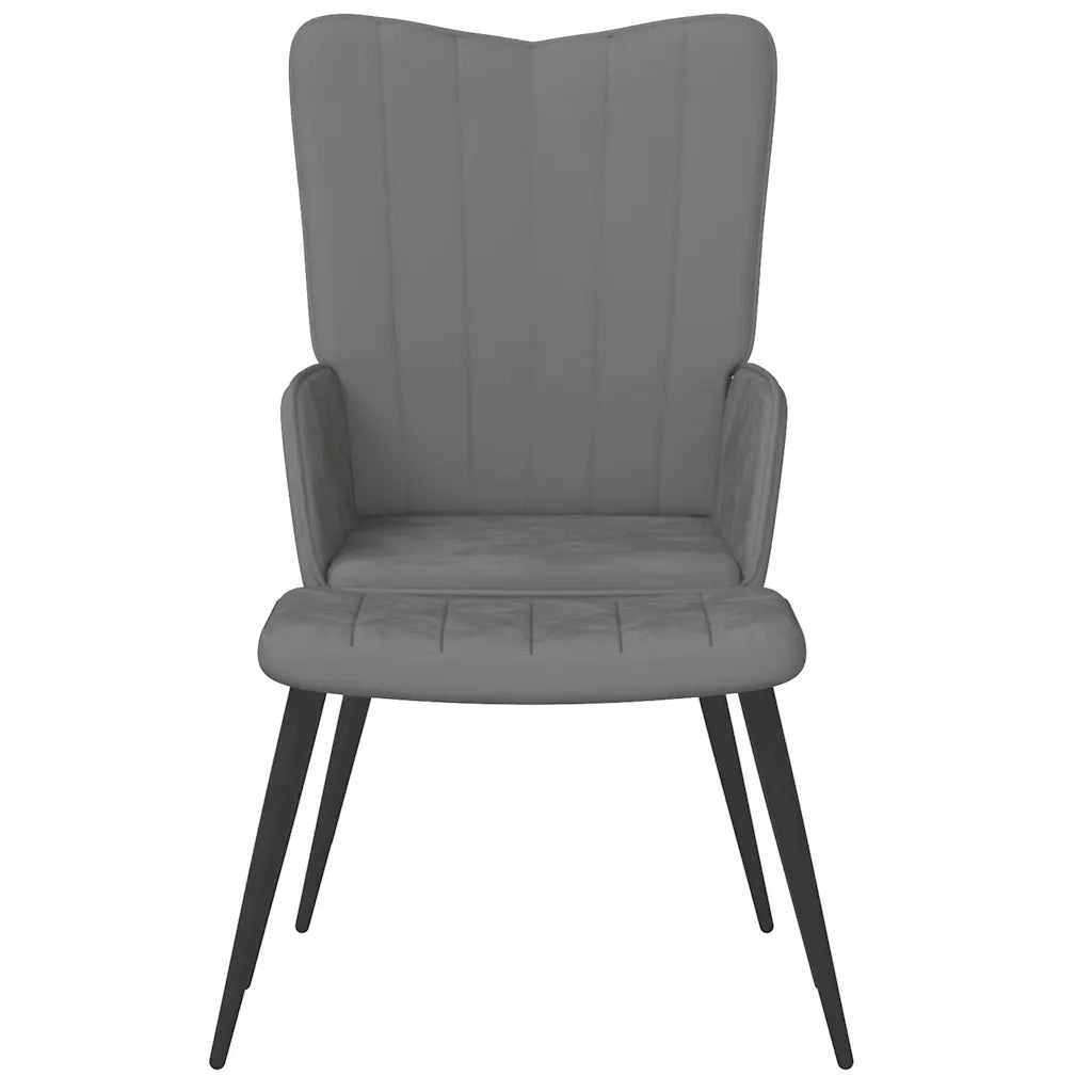 Poltrona Relax con Sgabello Grigio Scuro in Velluto