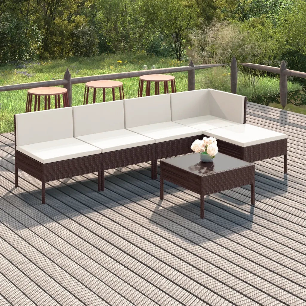 Set Divani da Giardino 6 pz | Set Salotto da Giardino con Cuscini in Polyrattan Marrone