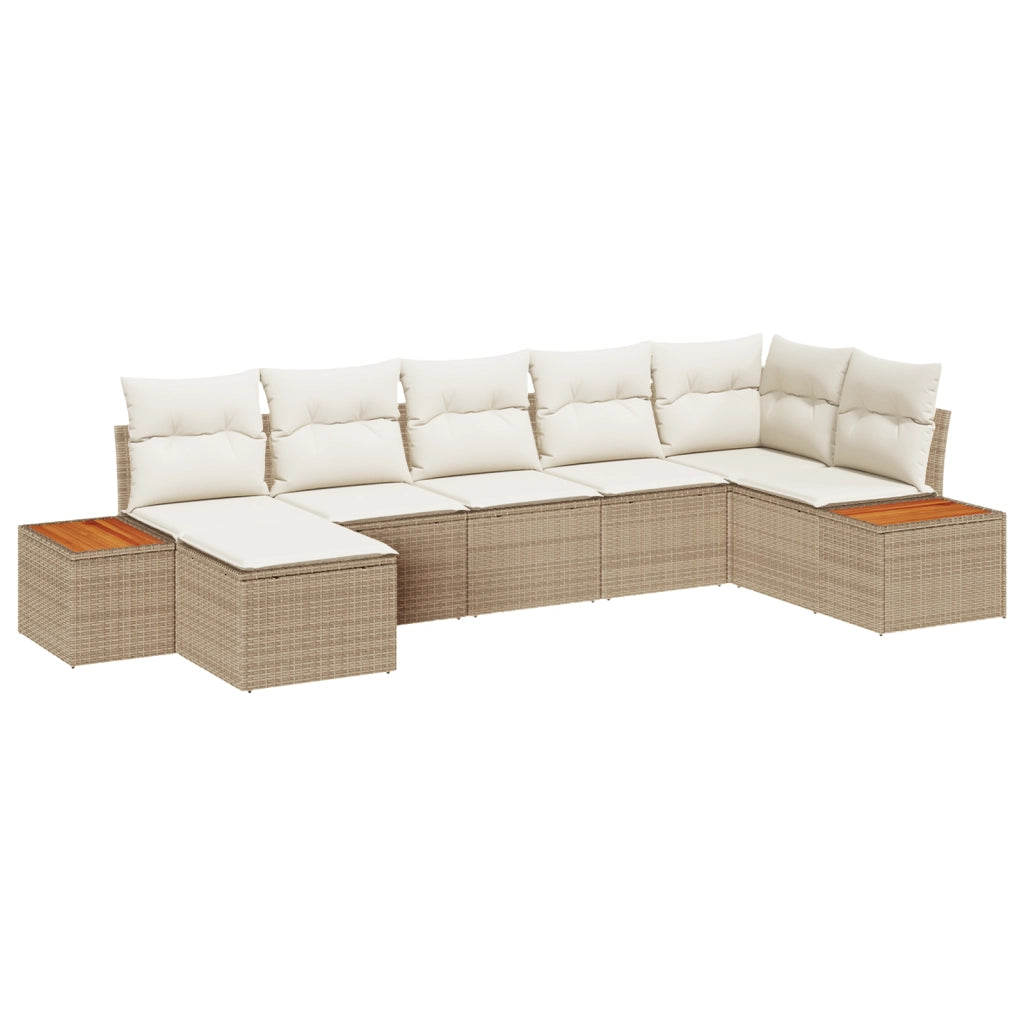 Set di SofÃ  da Giardino con Cuscini Beige Poly Rattan Acacia 7 Pezzi