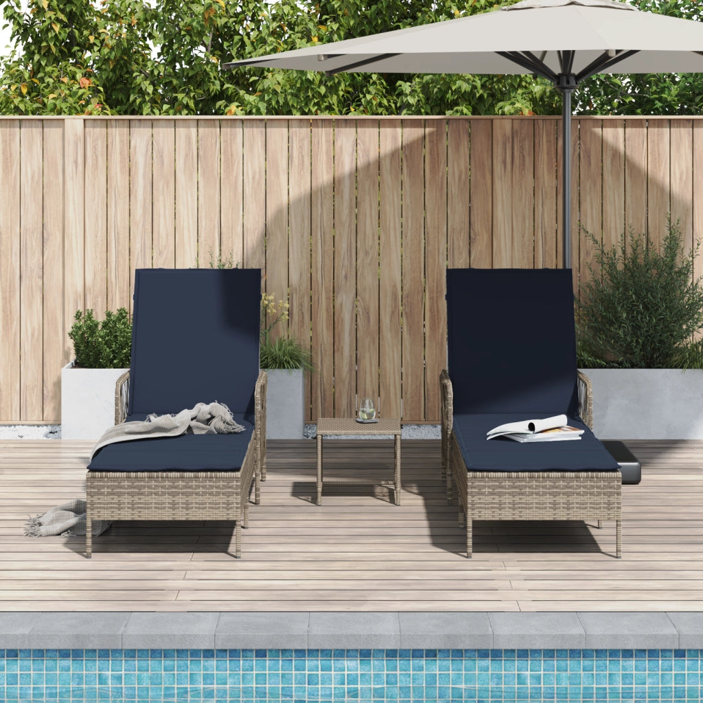 Lettino Prendisole Set di 3 Grigio e blu navy Rattan PE, metallo