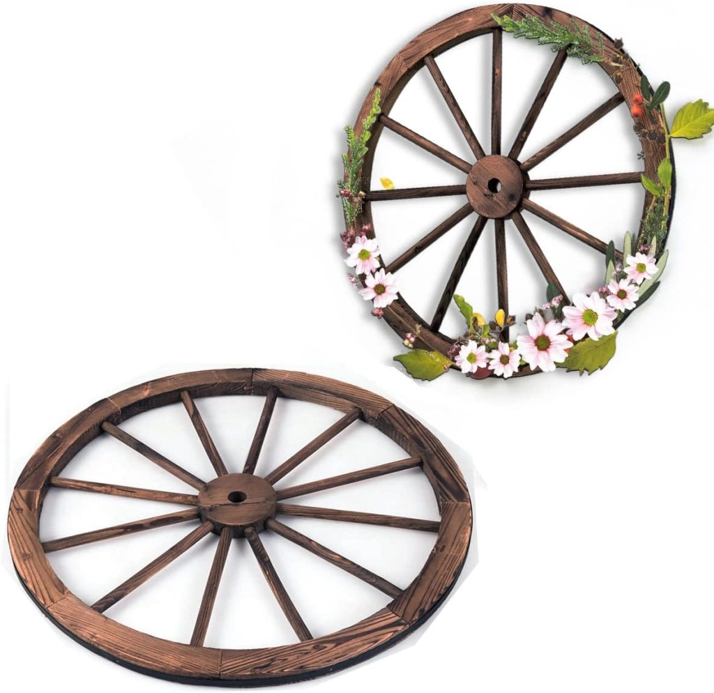 2 Ruote in Legno di Abete, Decorazioni a Forma di Ruota da Parete, Ideale per Bar, Ristorante, Soggiorno, 76 x 76 x 3,5 cm