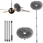 Stoffa per pulire ventilatori a soffitto, stoffa microfibra riutilizzabile con estensione, pulitore per lame di ventilatore, stoffa rimovibile per pulire pareti, mensole, porte, finestre e superfici di tavolo (grigio).