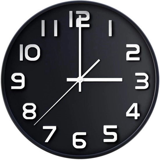 Orologio da parete 3D 12 pollici, orologio a quarzo non ticchettante decorativo, facile da leggere, per uso domestico/cucina/ufficio/scuola (nero)