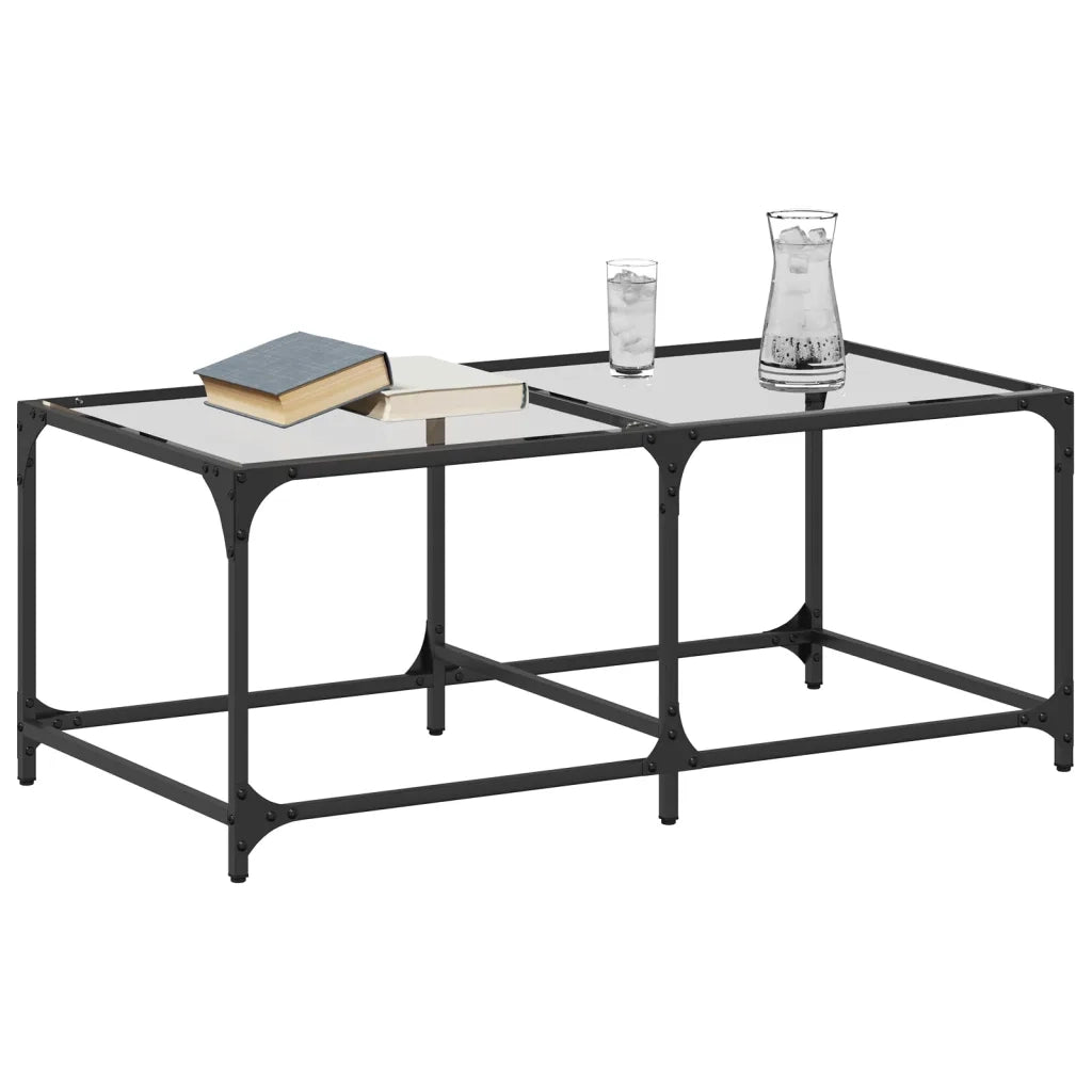 Tavolini con Piano Vetro Trasparente 2 pz 98,5x50x40 cm Acciaio 845978