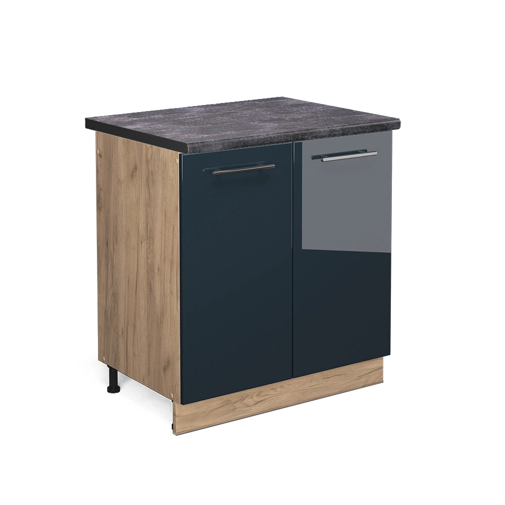 Mobile lavello cucina Fame-Line Blu scuro lucido/Rovere dorato 80 cm, PL Antracite Vicco