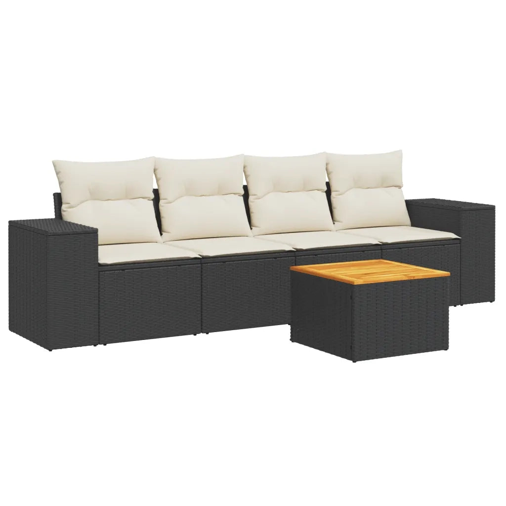 Set Divani da Giardino 5 pz con Cuscini in Polyrattan Nero