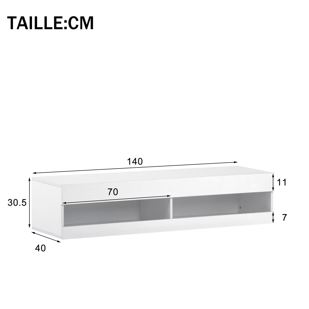 Mobile TV Sospeso con 2 Ante e LED; Frontali Lucidi; Stile Moderno; Soggiorno; 140¡Á40¡Á30;5 cm; in MDF; Bianco
