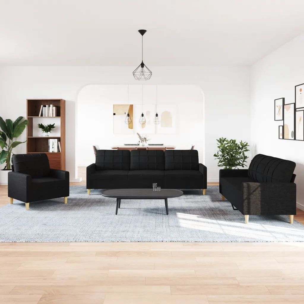 vidaXL Set d Divani 3 pz Nero in Tessuto