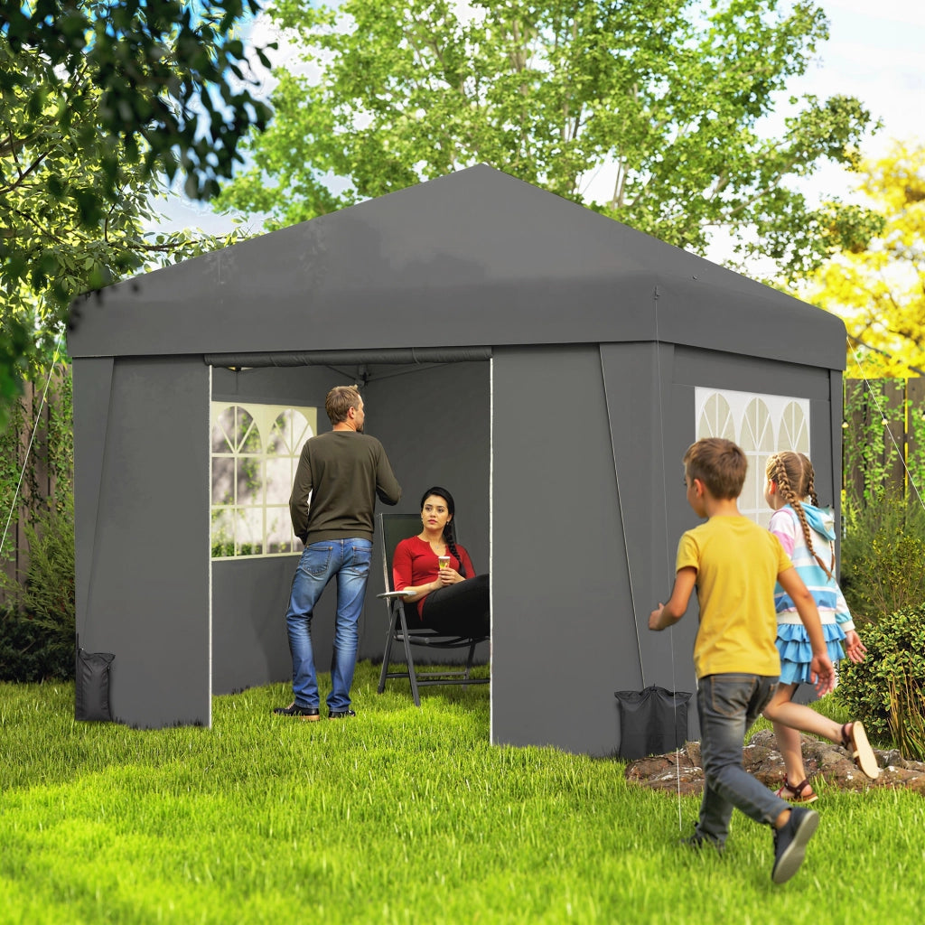Gazebo pieghevole da giardino 3x3x2,75m ¨C Xylo ¨C con finestre e pareti laterali grigio scuro