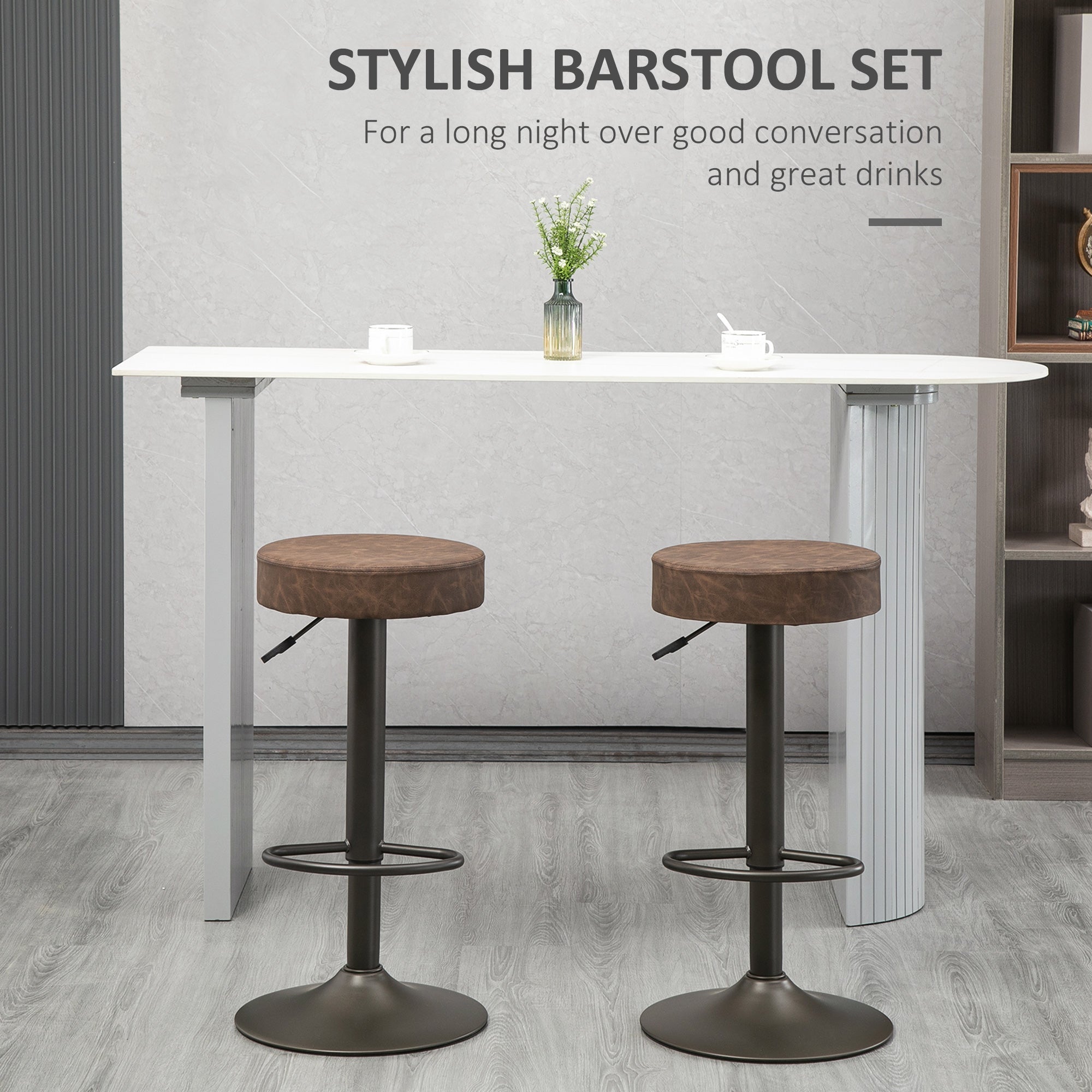 Set 2 Sgabelli Bar 35x36x64-85 cm con Poggiapiedi in Similpelle Marrone