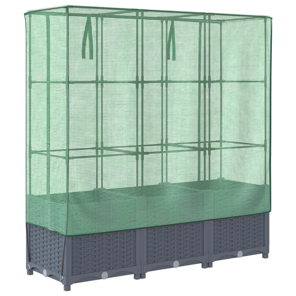 Aiuola rialzata/fioriera con copertura effetto rattan 120 x 40 x 138 cm grigio 02_0038738