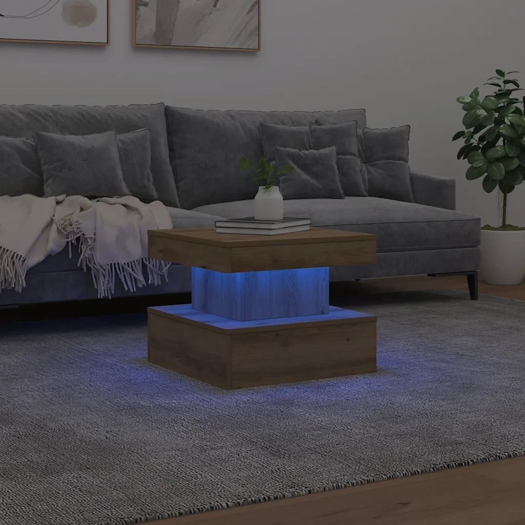 Tavolino da Salotto con Luci LED Rovere Artigianale 50x50x40 cm 857713