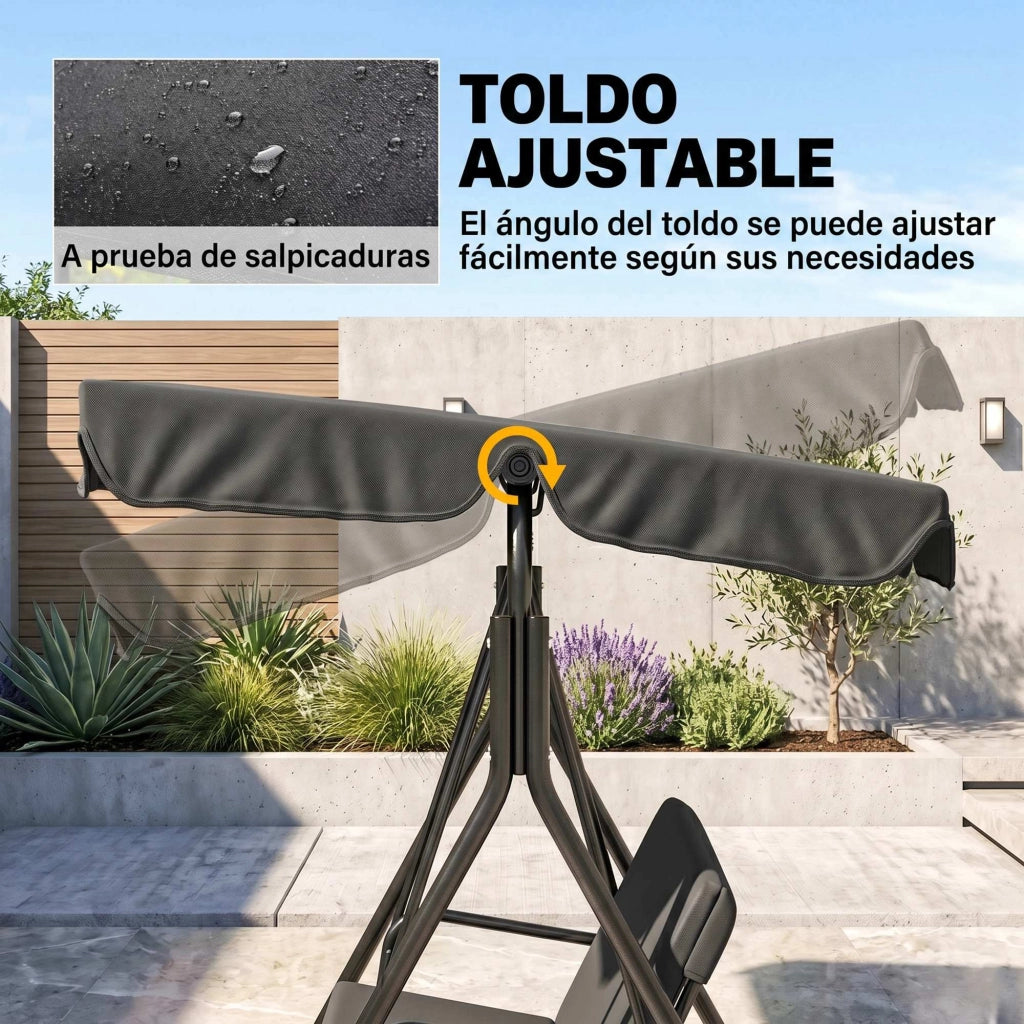 Altalena da Giardino 3 Posti con Tenda Regolabile ¨C zephmum ¨C Nero Acciaio 172x110x153 cm