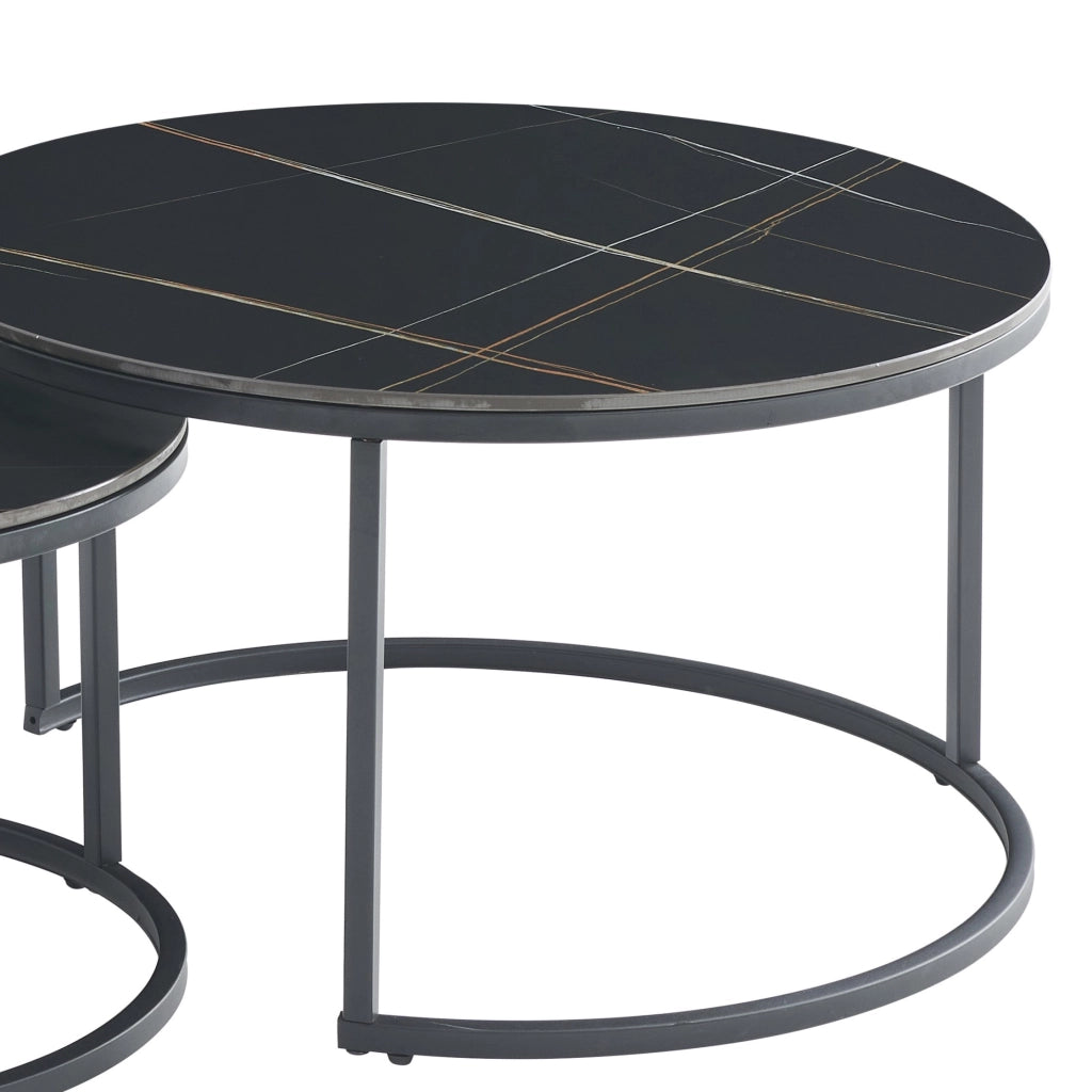 Tavolino da caffè TAJDA set da 2 (marmo nero + oro)
