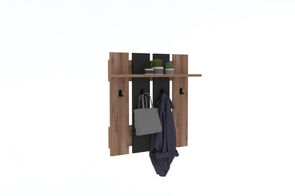 Appendiabiti a muro "Mita" con ripiano in legno - 70 x 14 x 70 cm - Grigio antracite