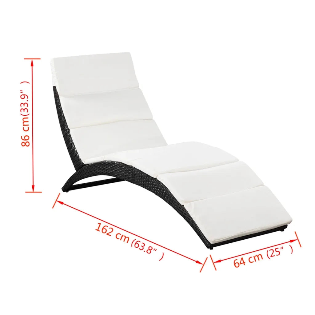 Lettino a Sdraio Pieghevole con Cuscino in Polyattan Nero cod mxl 8716