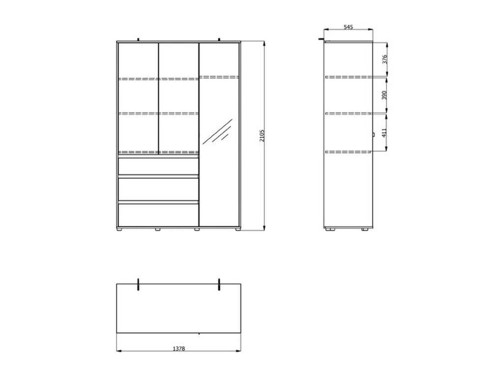 Armadio Camera da Letto Ilbonoo, Guardaroba 3 Ante Appendiabiti, 138x55 cm Marrone Rovere Nodi